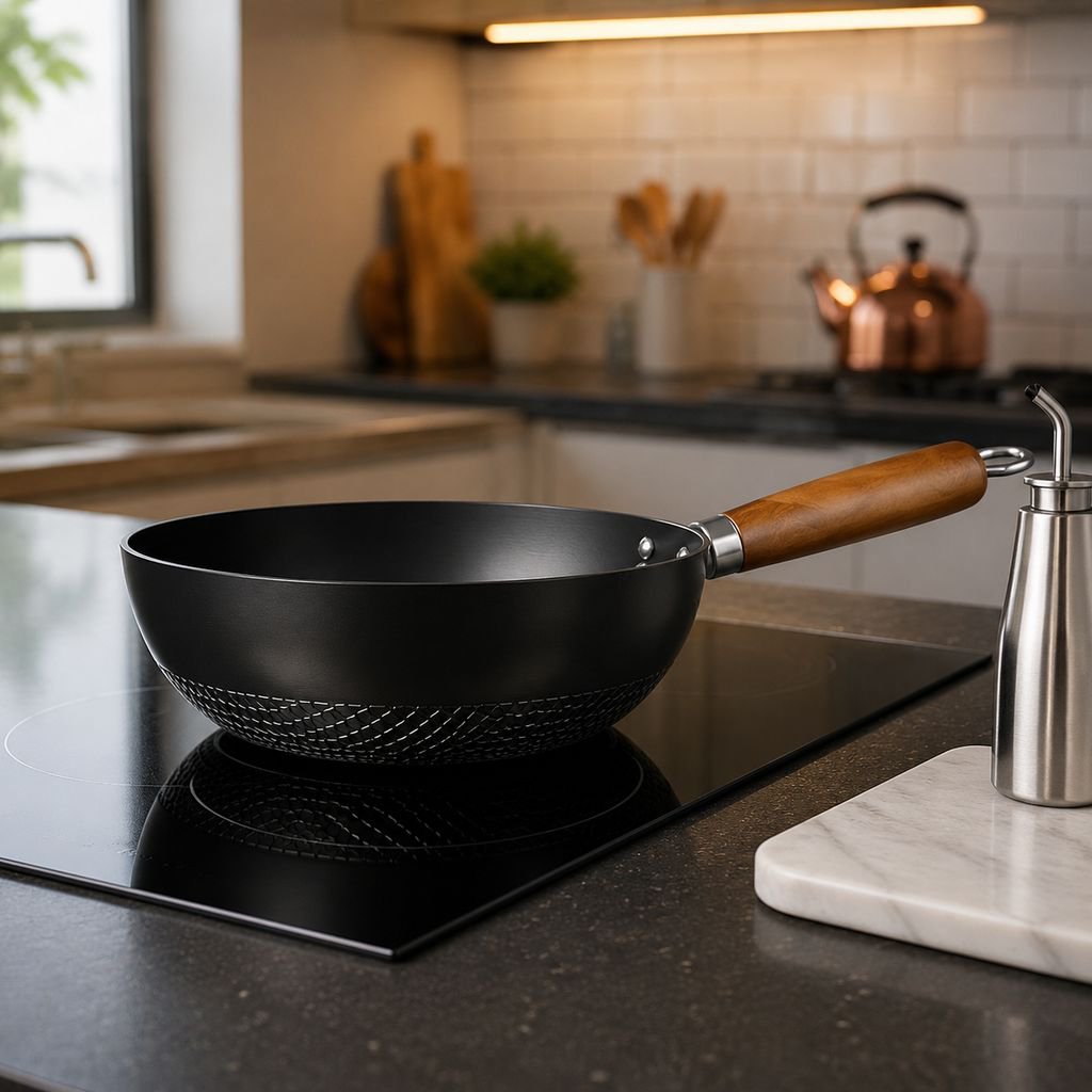 Close-up of mini iron frying pan with flat bottom
