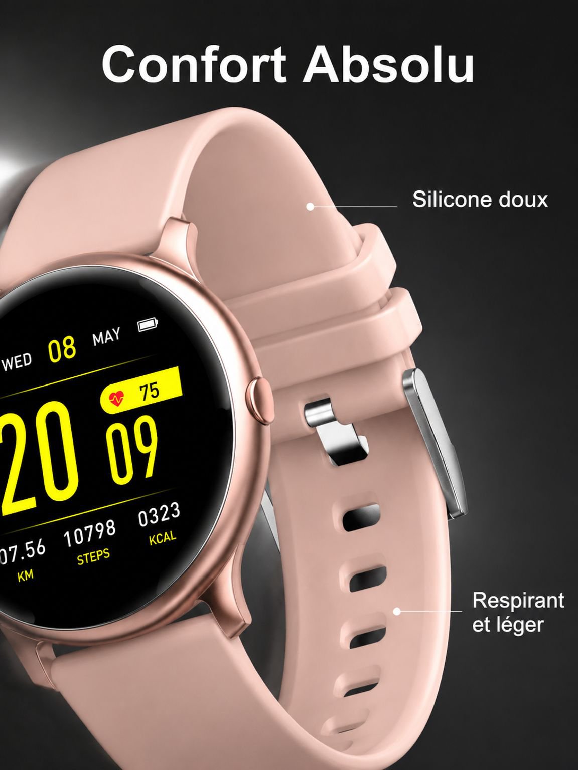 Écran du bracelet connecté avec suivi de la fréquence cardiaque
