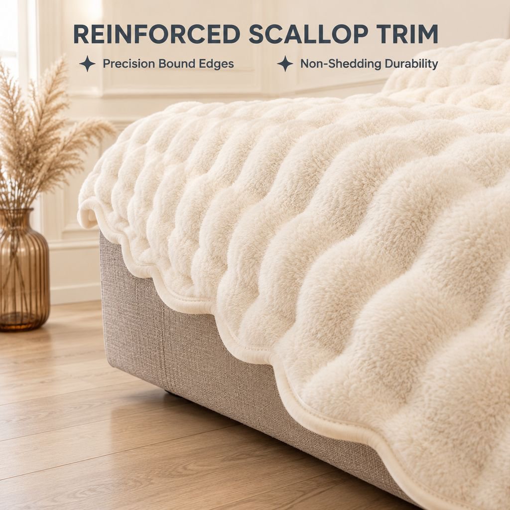 Thick Faux Rabbit Fur Sofa Cover Non-Slip Wavy Edge Couch Slipcover Blanket