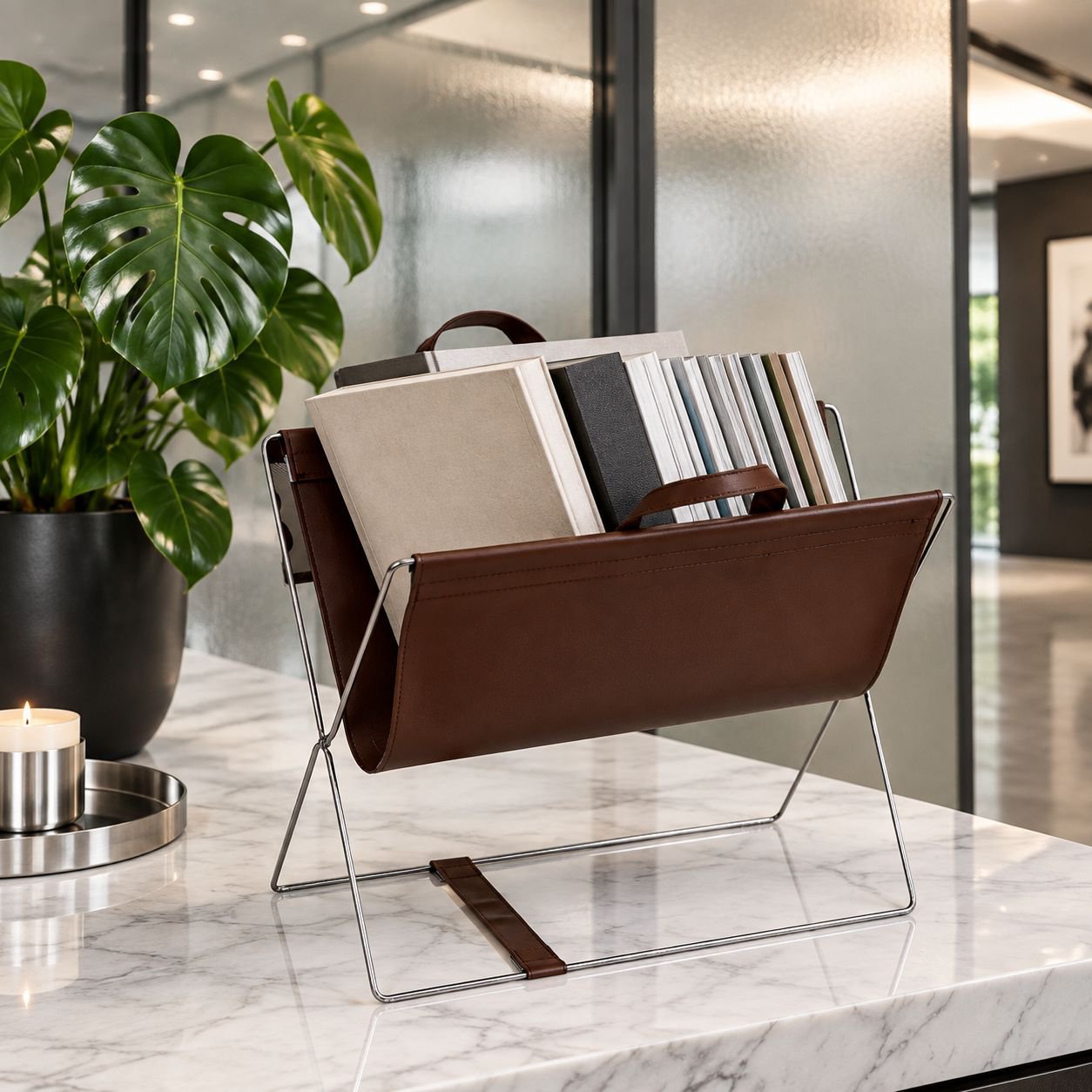 Modern minimalist luxury showroom: bookshelf, magazine rack, display shelf, desktop home decor pictu