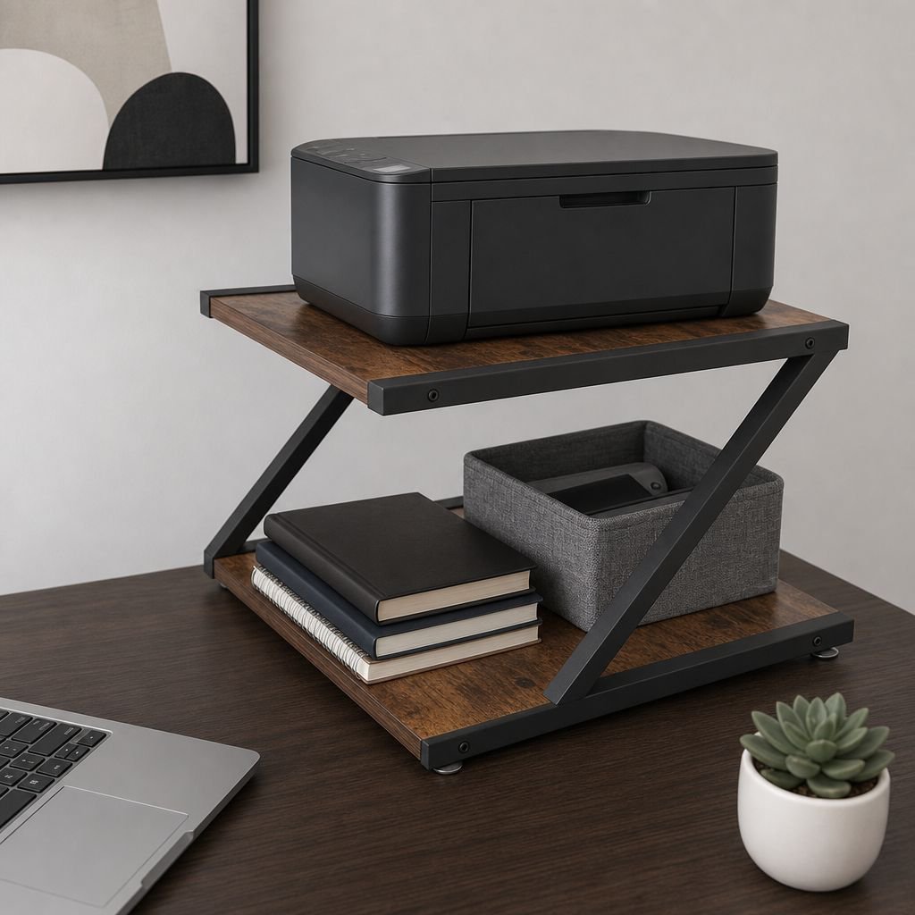 Z-shaped Multi-layer Wooden Desktop Storage Rack, Printer Organizer, Desk Bookshelf