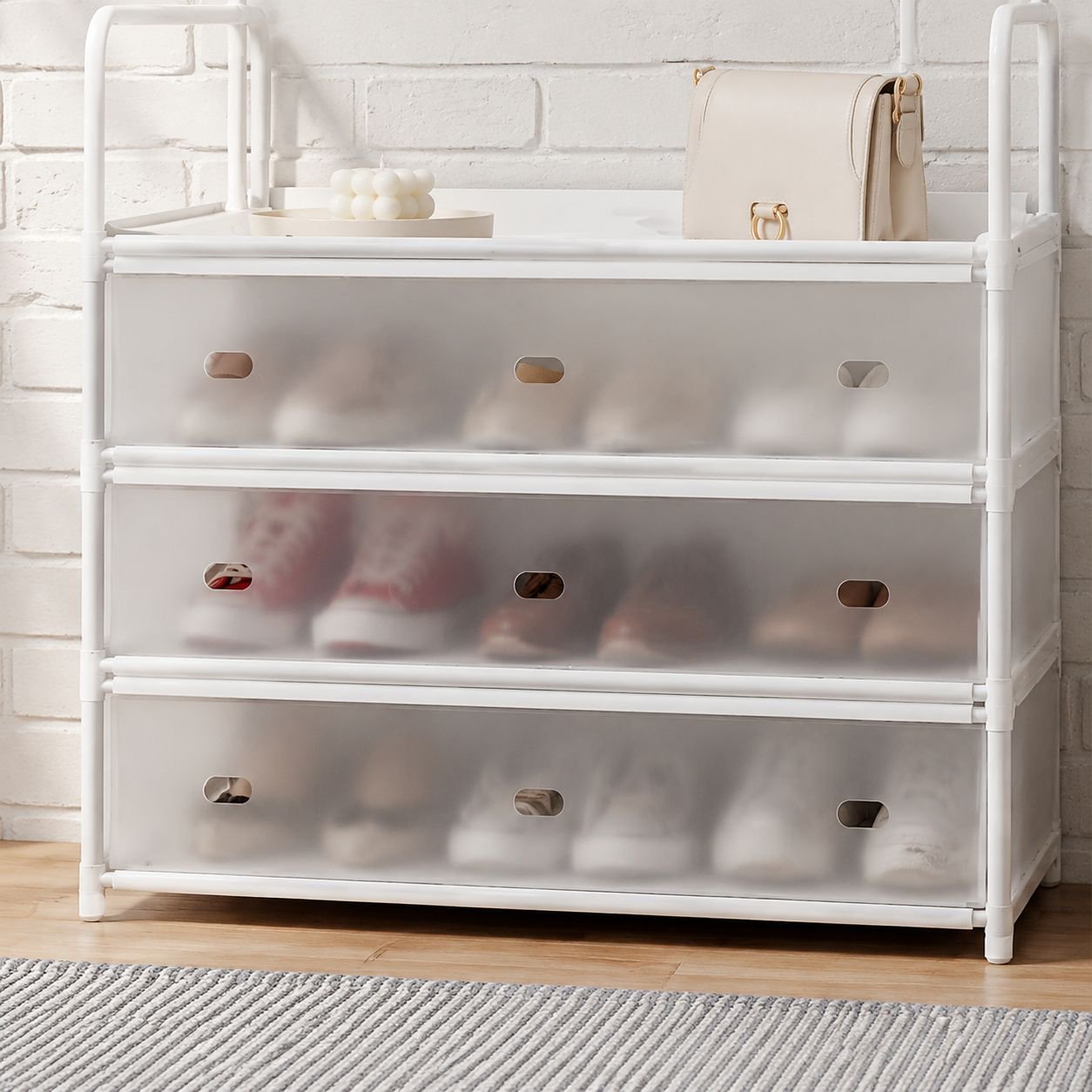 Simple shoe rack layered entry-level home multi-layer dust-proof storage rack with door saving space