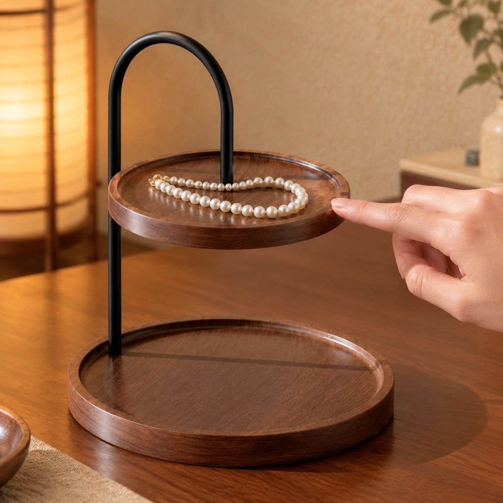 木製トレイデザインの高級感ある小物収納ラック