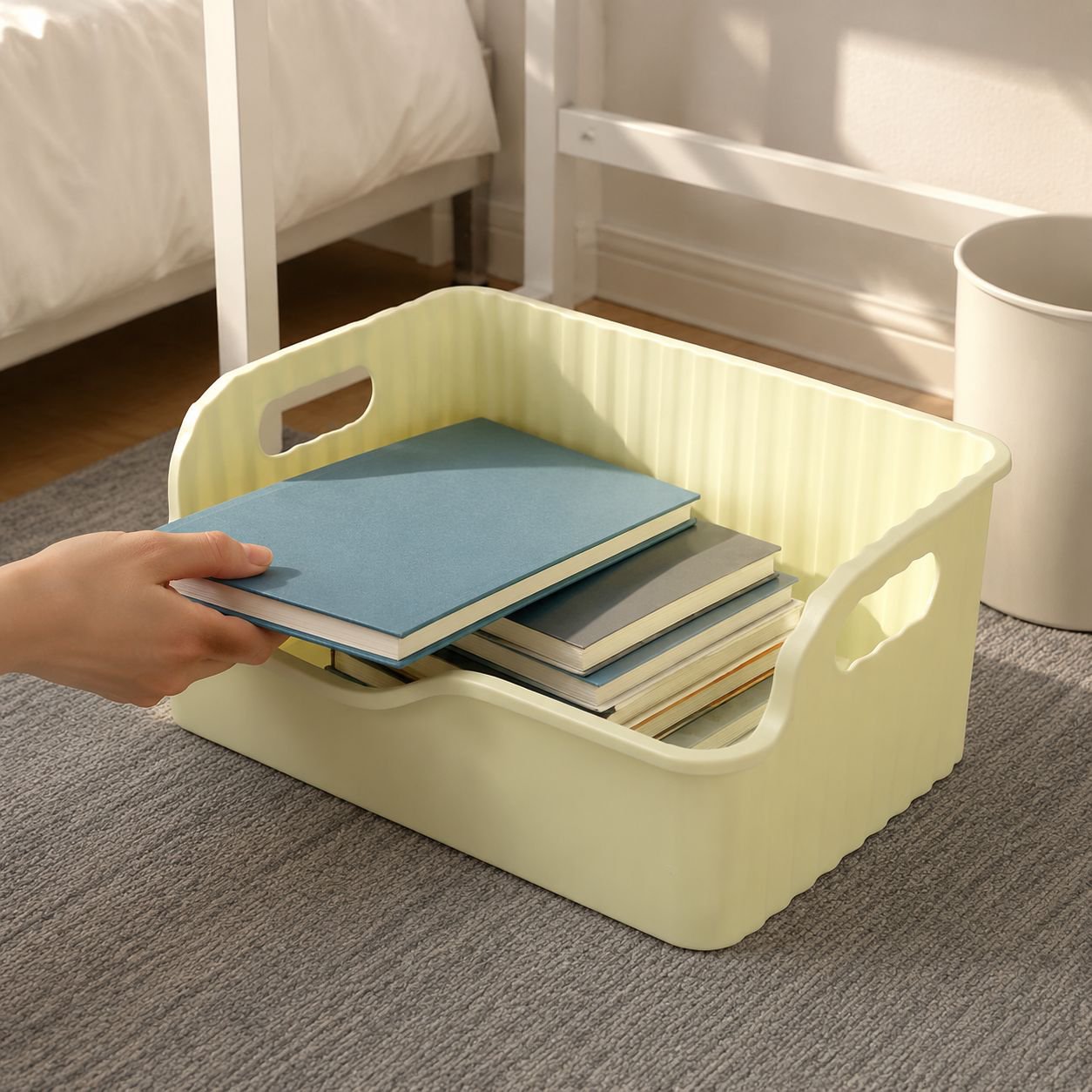 Book Storage Box with Pulleys Large Capacity Student Desk Organizer