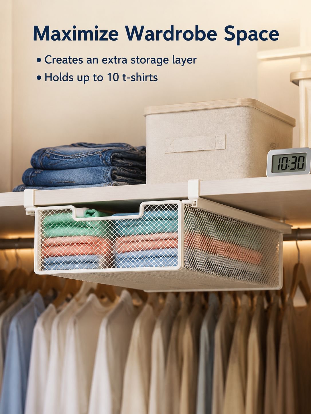 Wardrobe pull-out drawer storage basket