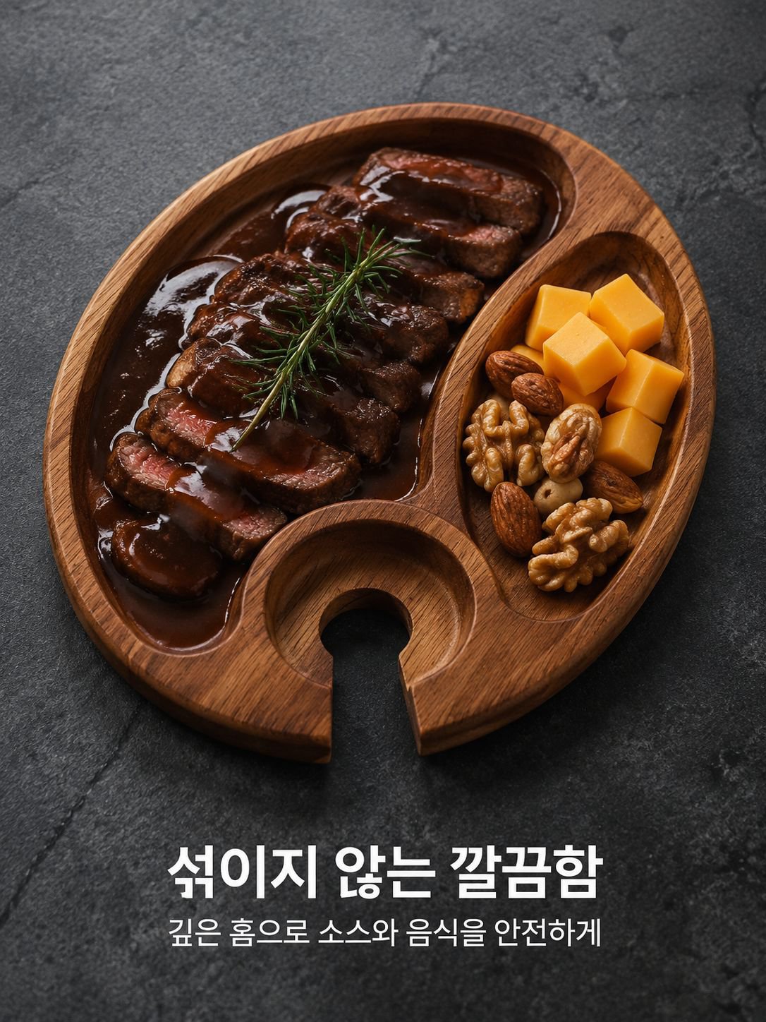 나무 손잡이가 있는 스테이크 트레이