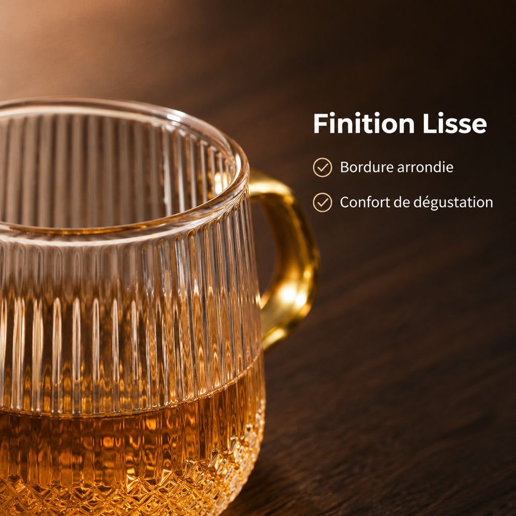 Vue rapprochée du motif rayé de la tasse en verre
