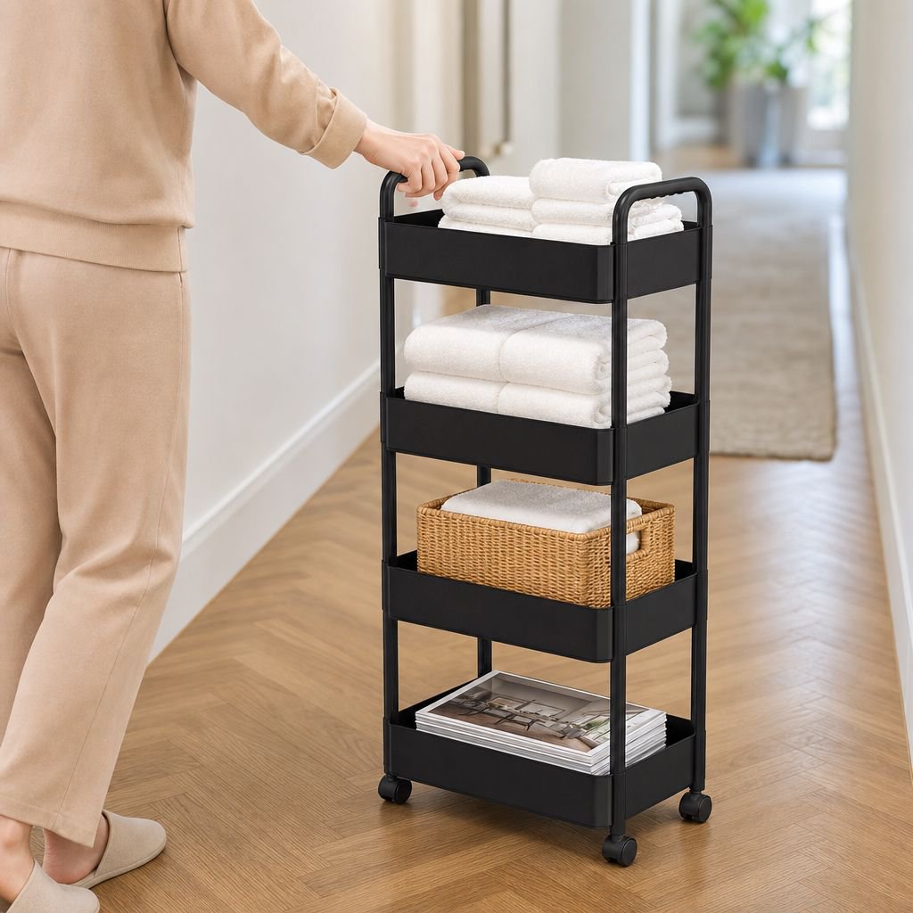 JMY - Chariot de rangement en plastique pour la maison, étagère mobile sur pied