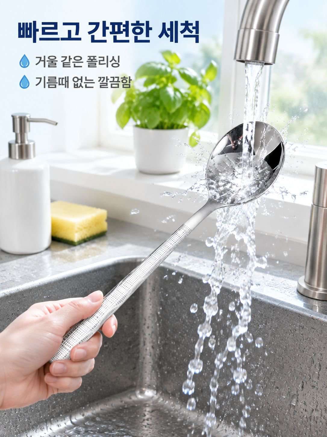 긴 손잡이 거울 광택 국자 식기