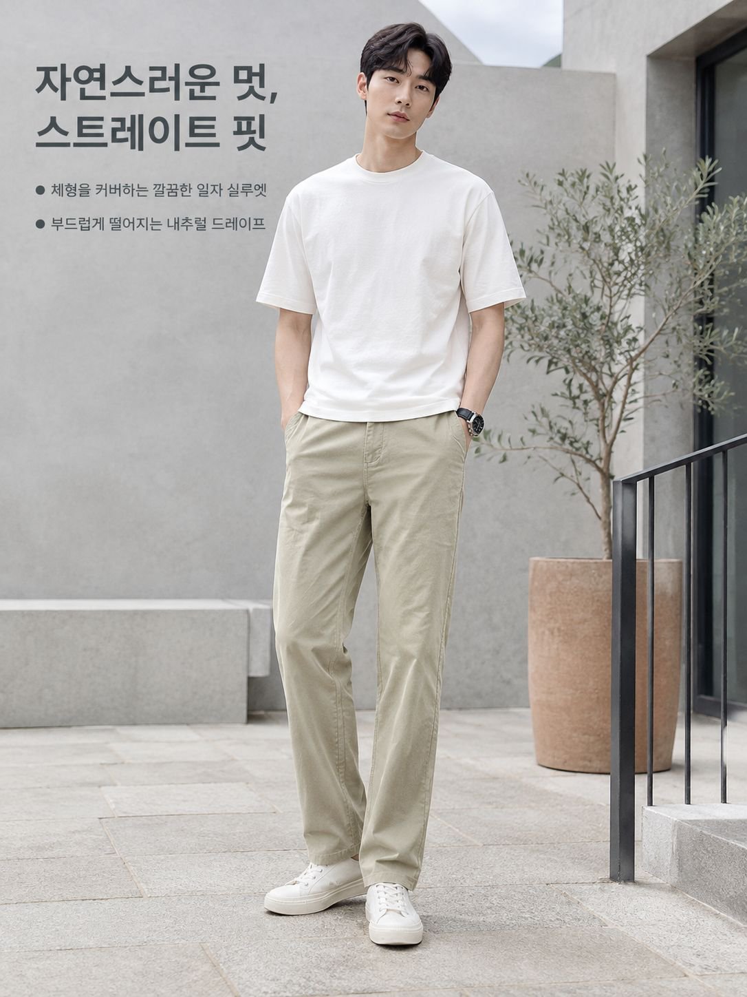남성 순면 캐주얼 긴바지 봄 여름 얇은 루즈핏 일자 팬츠 편안한 데일리룩