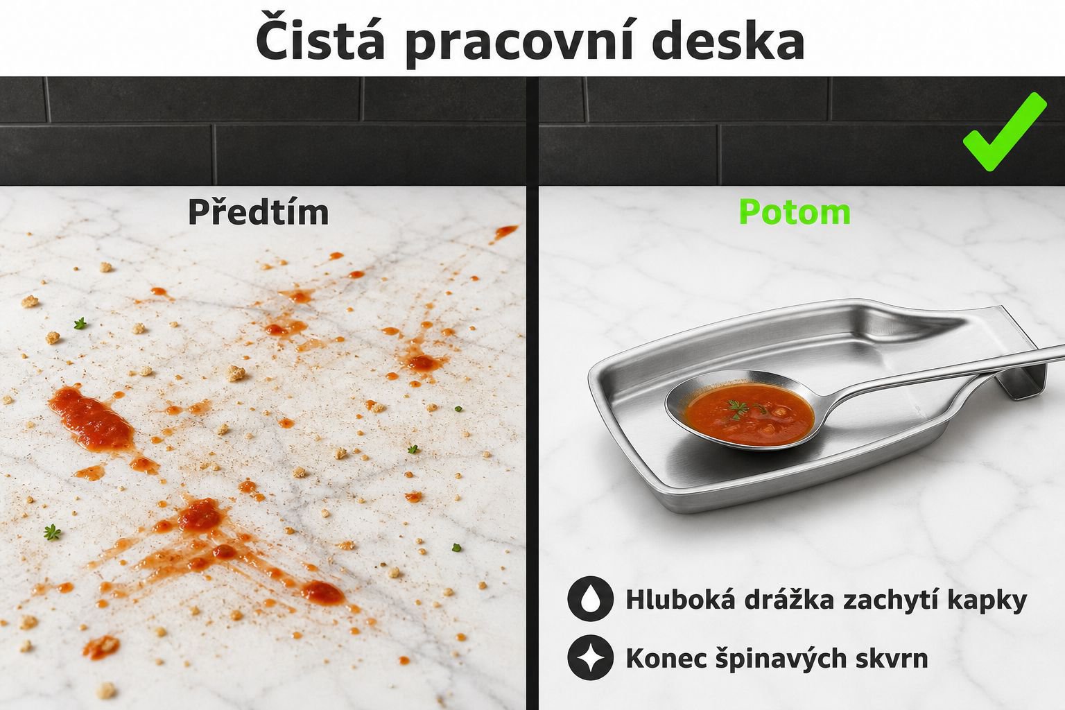 Detail nerezového stojanu na lžíce s odkapávačem