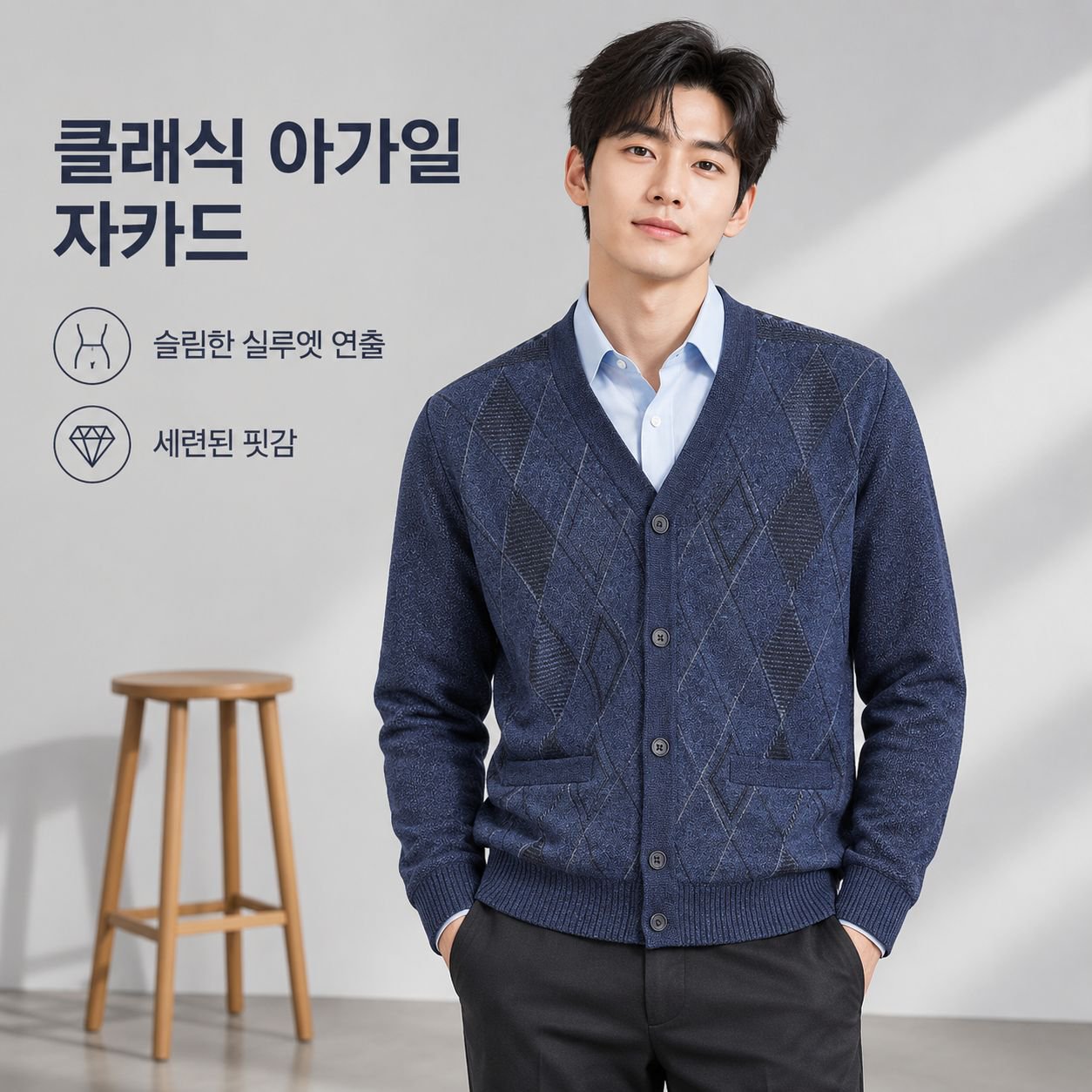 남성용 플리스 안감 니트 스웨터 가디건