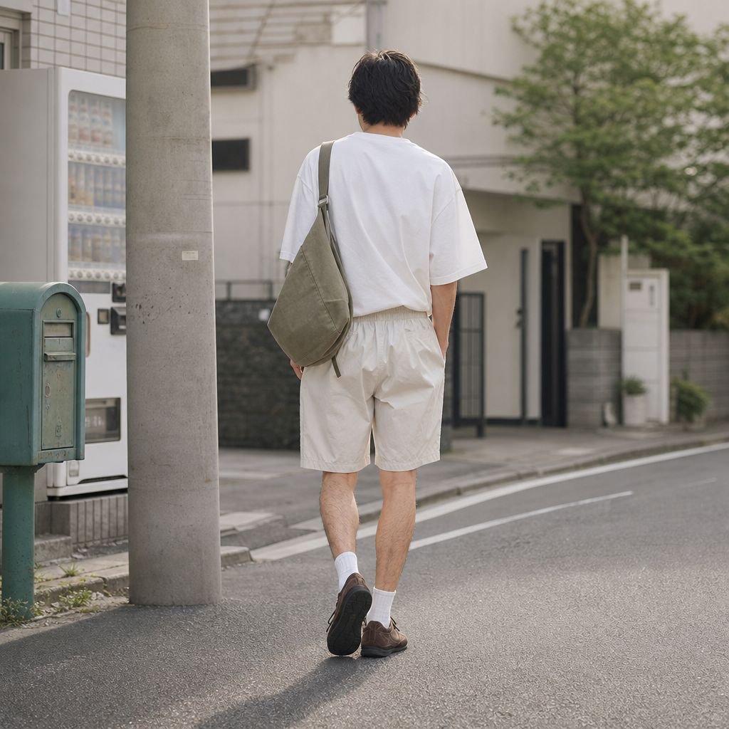 メンズゆったりストレートレッグカジュアルショートパンツ全体画像