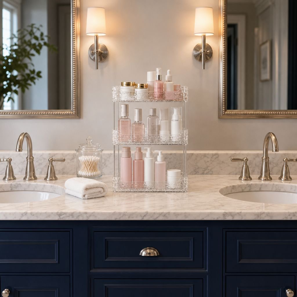 Functional and decorative bathroom storage rack