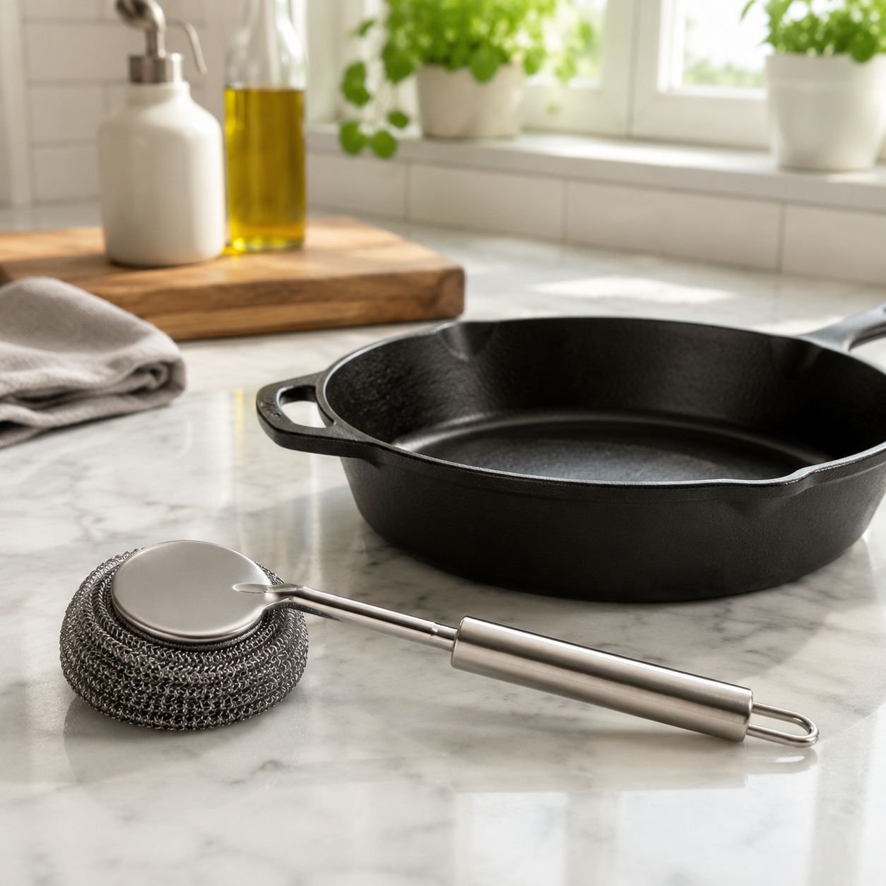 Extended Handle Stainless Steel Kitchen Pot Cleaning Brush