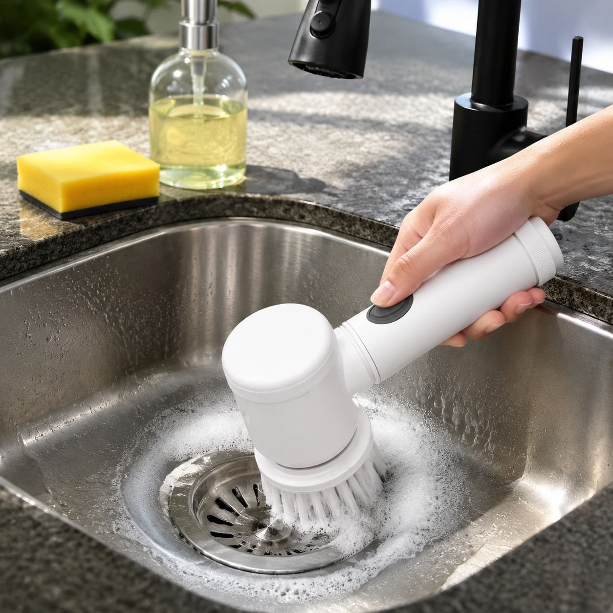 Close-up of detachable cleaning brush heads