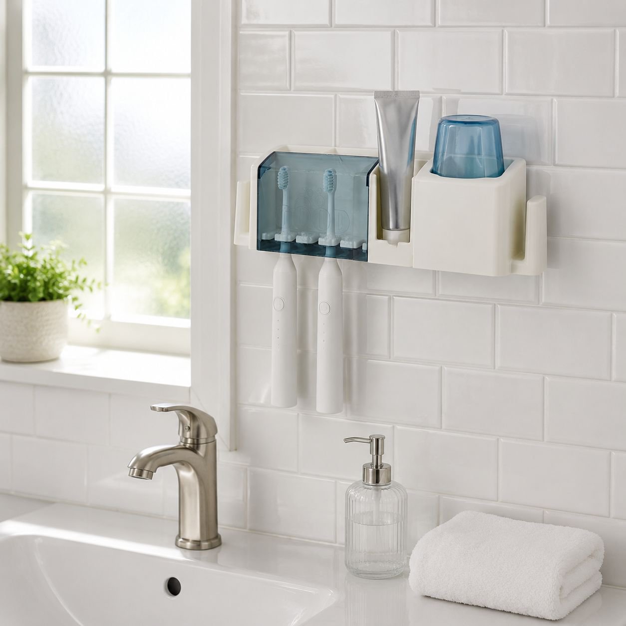 Wall-mounted electric toothbrush holder for bathroom, no drilling required, wash cup and toothbrush 
