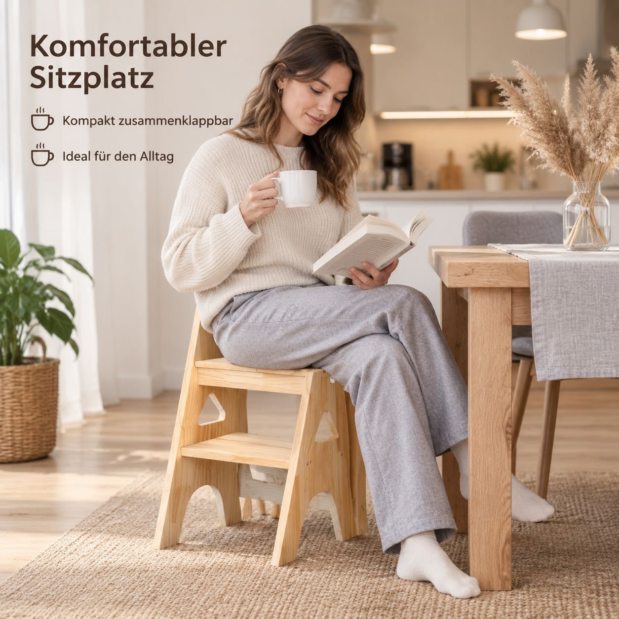 Vierstufiger Klappleiterhocker aus Holz