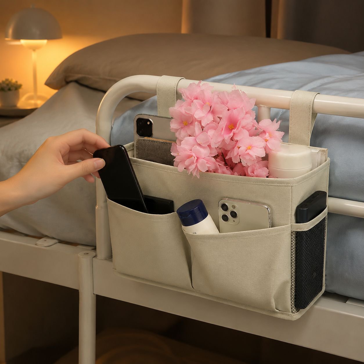 Close-up of organizer’s spacious compartments