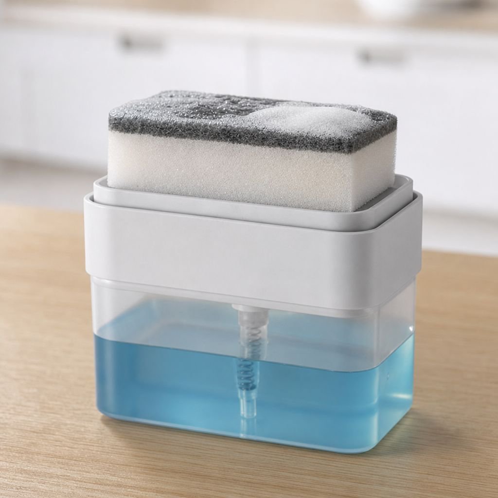 Kitchen Push Soap Box with Sponge and Draining Feature