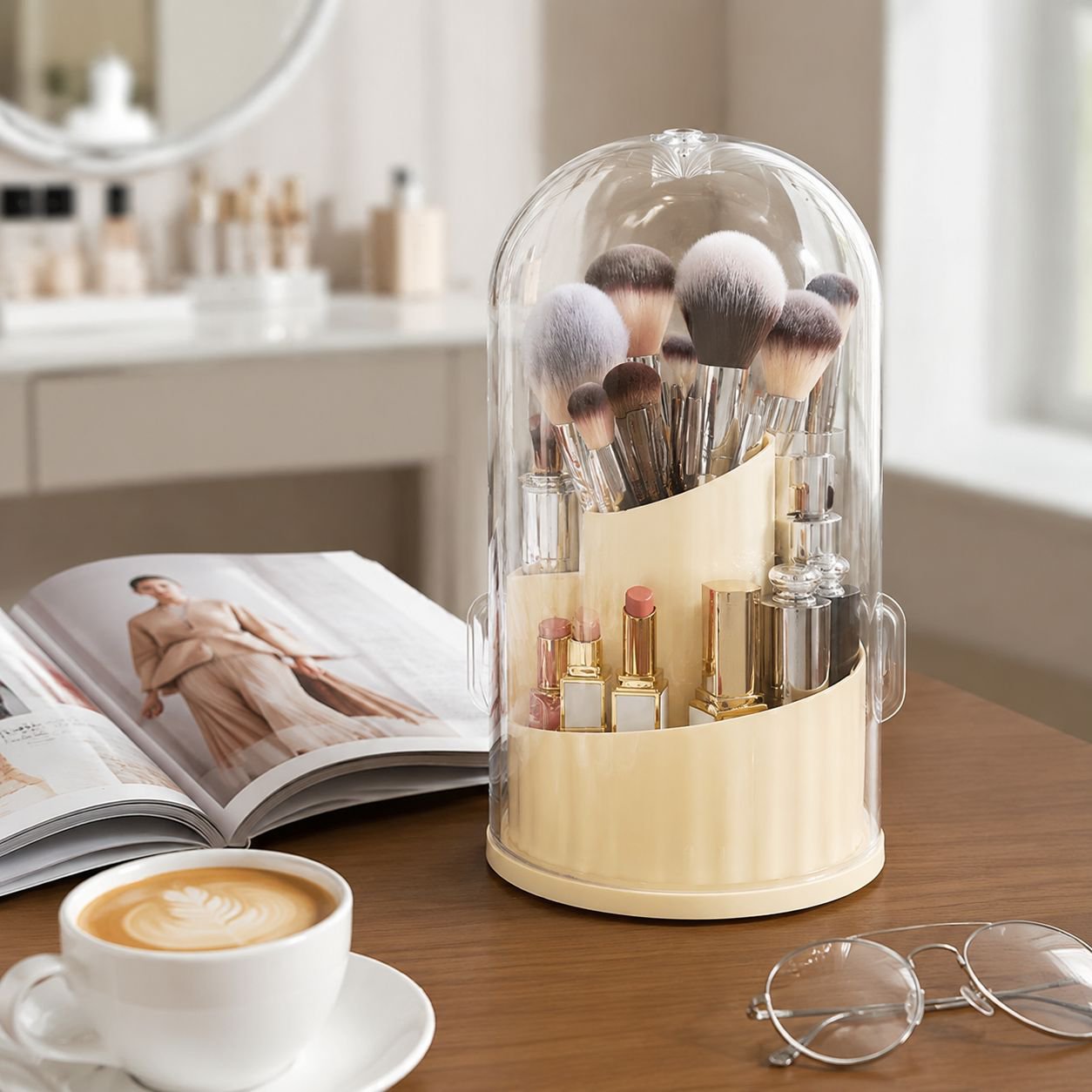 360-Degree Rotatable Multifunctional Makeup Brush Organizer