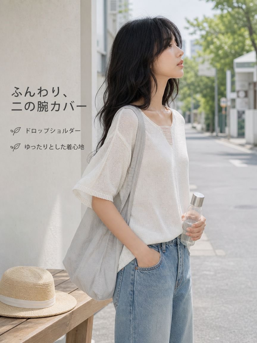 夏用ゆったりVネックレディースTシャツ