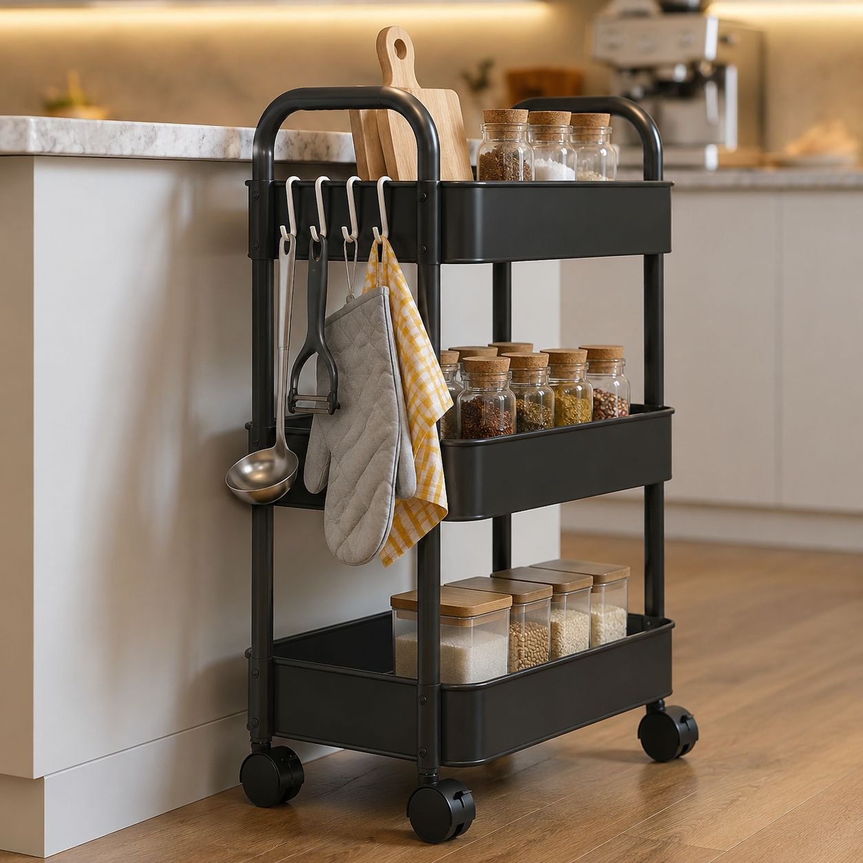Multi-layer storage trolley for home use