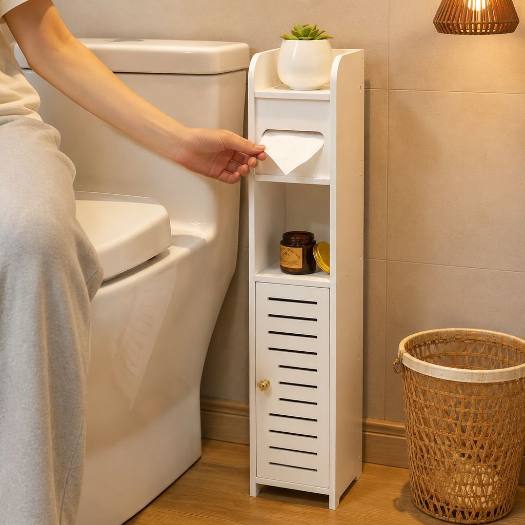 バスルーム用スリム収納棚、床置き収納キャビネット、トイレ収納ラック、トイレ収納棚