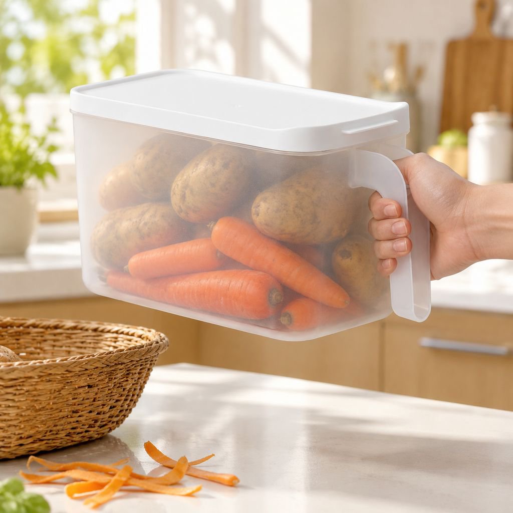 Clear plastic refrigerator container for food freshness