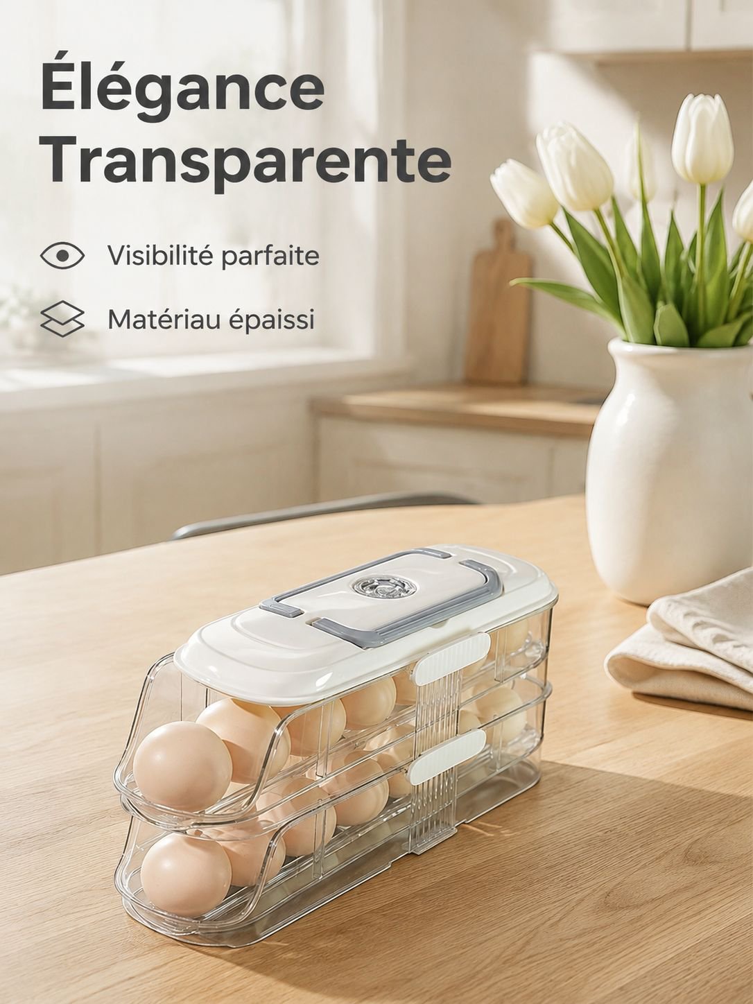 Boîte de rangement pour œufs à roulettes