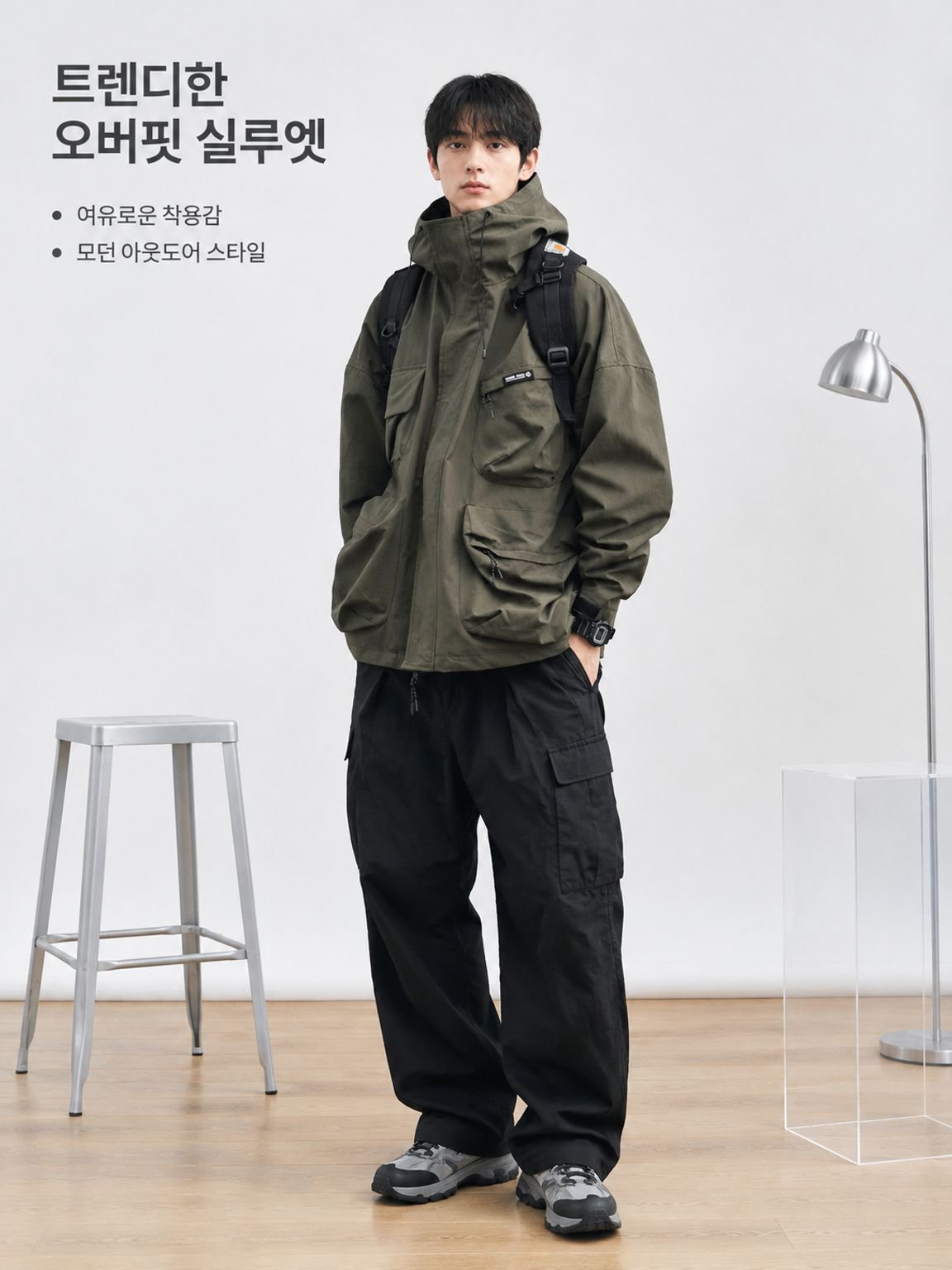 남성용 가을 겨울 오버핏 멀티 포켓 기능성 방풍 아우터