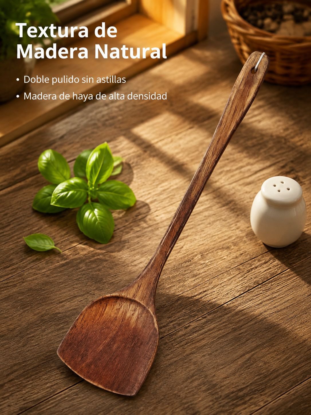 Espátula de madera de haya ecológica para cocinar en la cocina mexicana