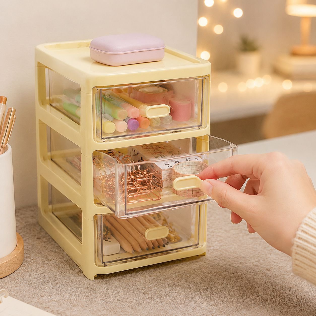 Large Capacity Cute Desktop Organizer, Drawer Entryway Storage, Office Dorm Desk Shelf
