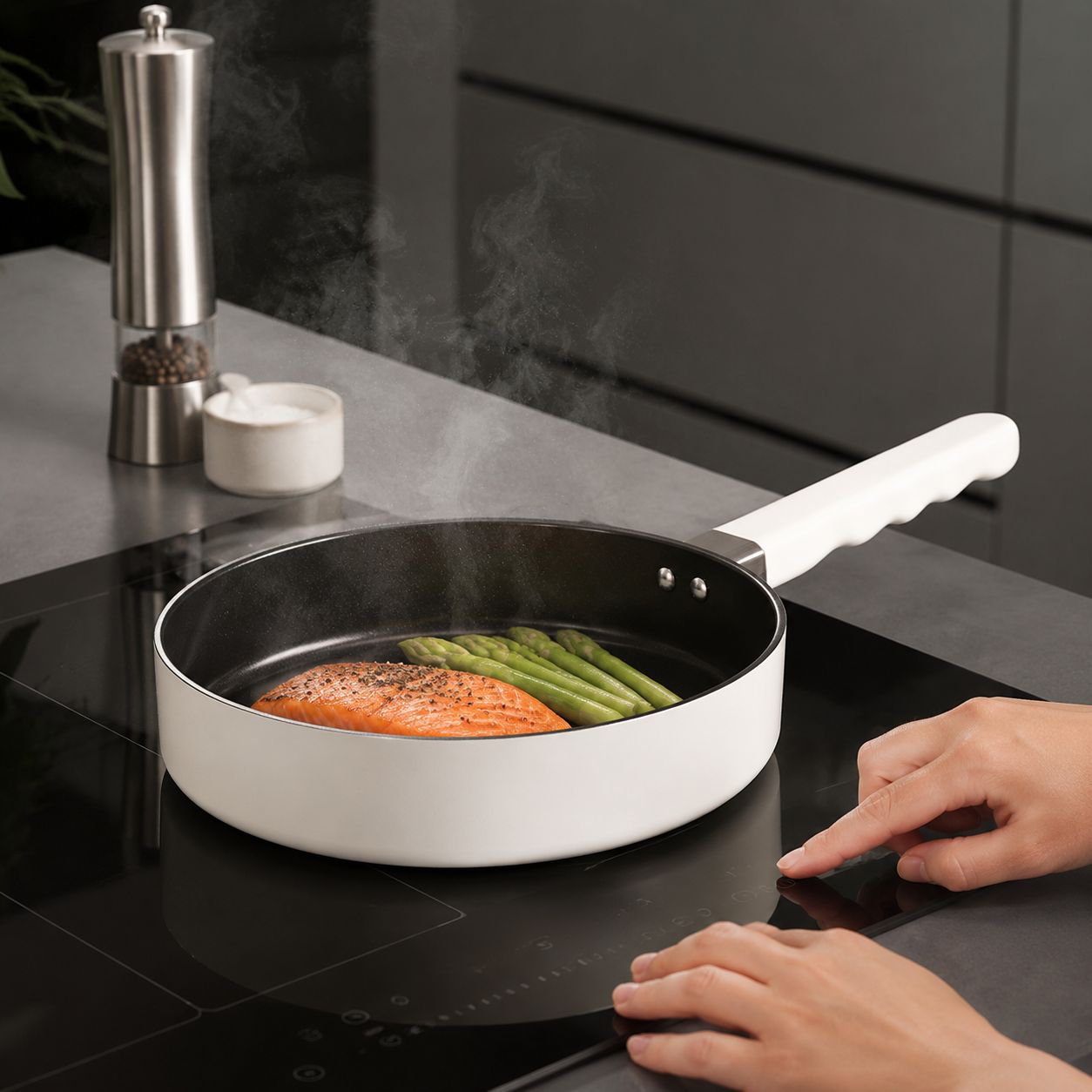 Household cookware with comfortable handle