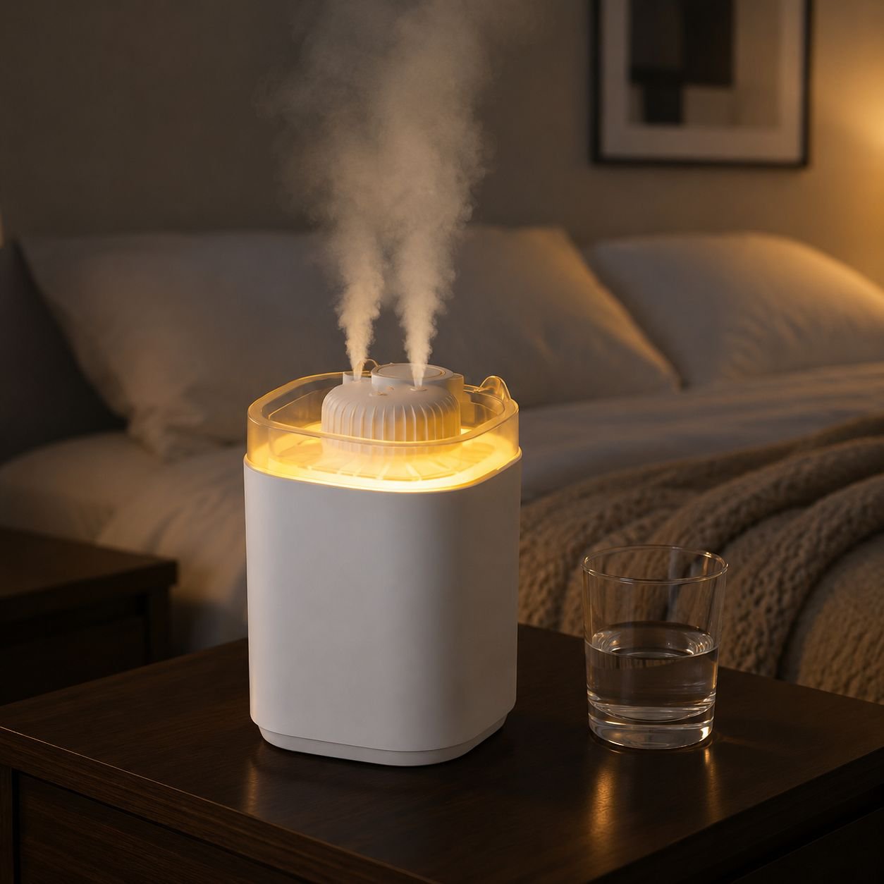 Modern Colorful Ambient Lamp Large Humidifier Triple Nozzle Efficient Sprayer
