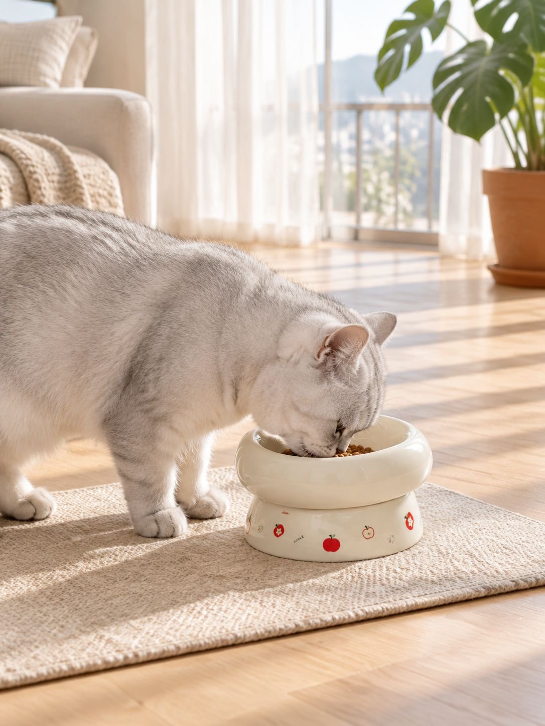 Großer Keramiknapf für Katzen mit breitem Durchmesser