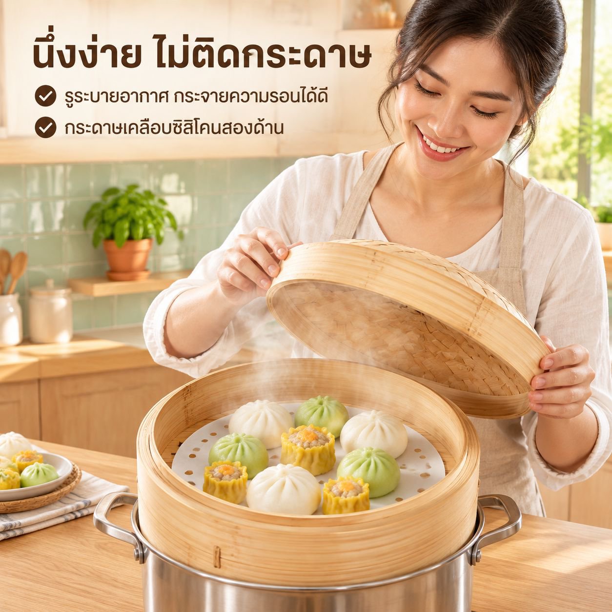 กระดาษรองนึ่งซาลาเปา กันติด สำหรับอบขนม