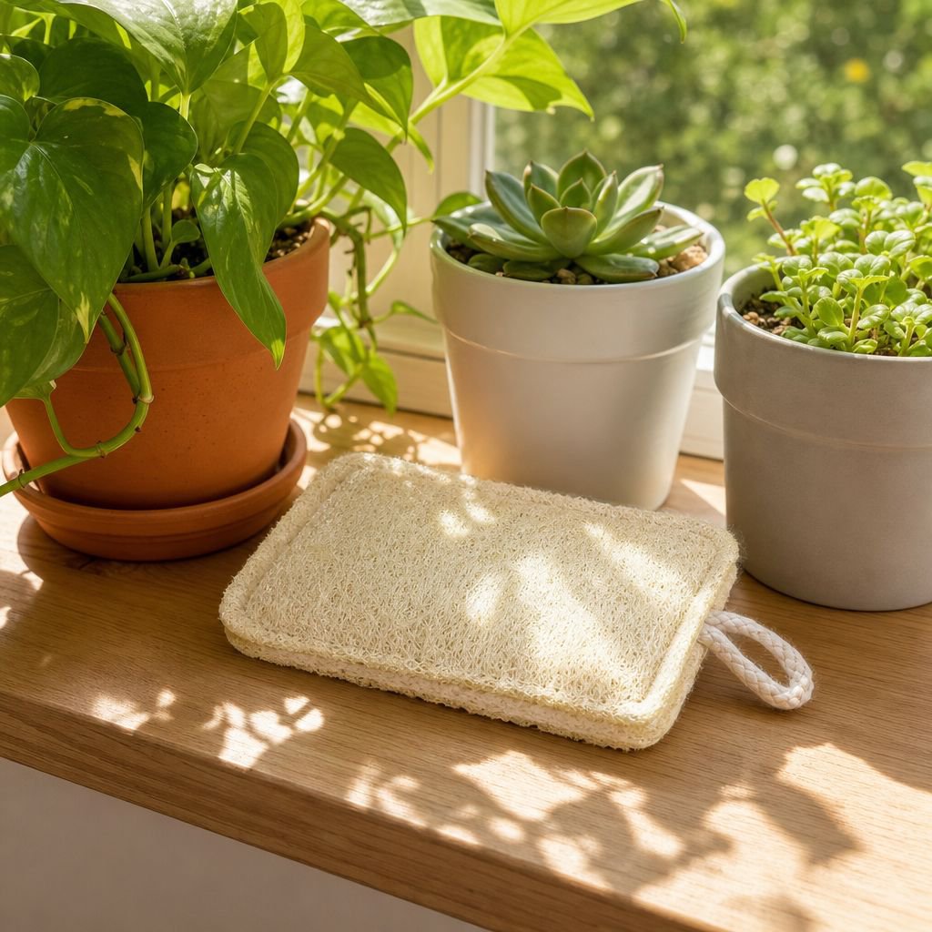Zero waste kitchen sponge with natural loofah fibers