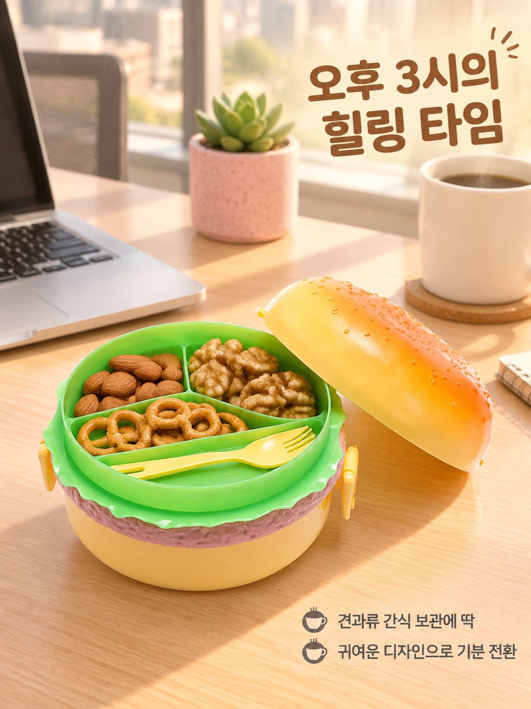 다기능 귀여운 햄버거 도시락 학생 휴대용 도시락 과일함