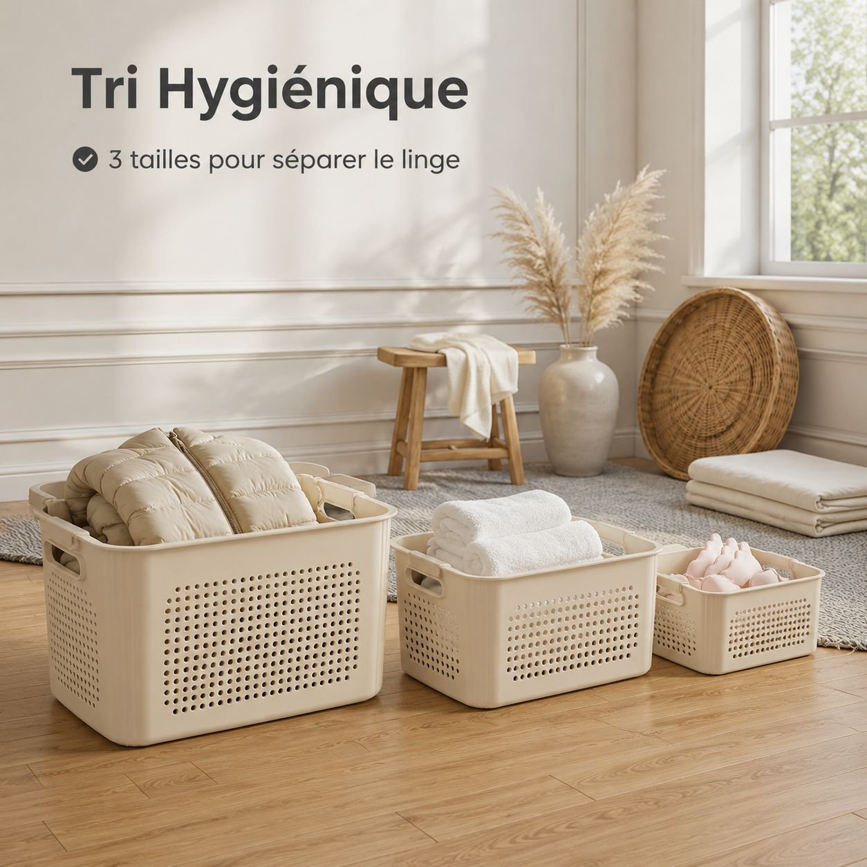 Panier à linge ventilé avec poignées