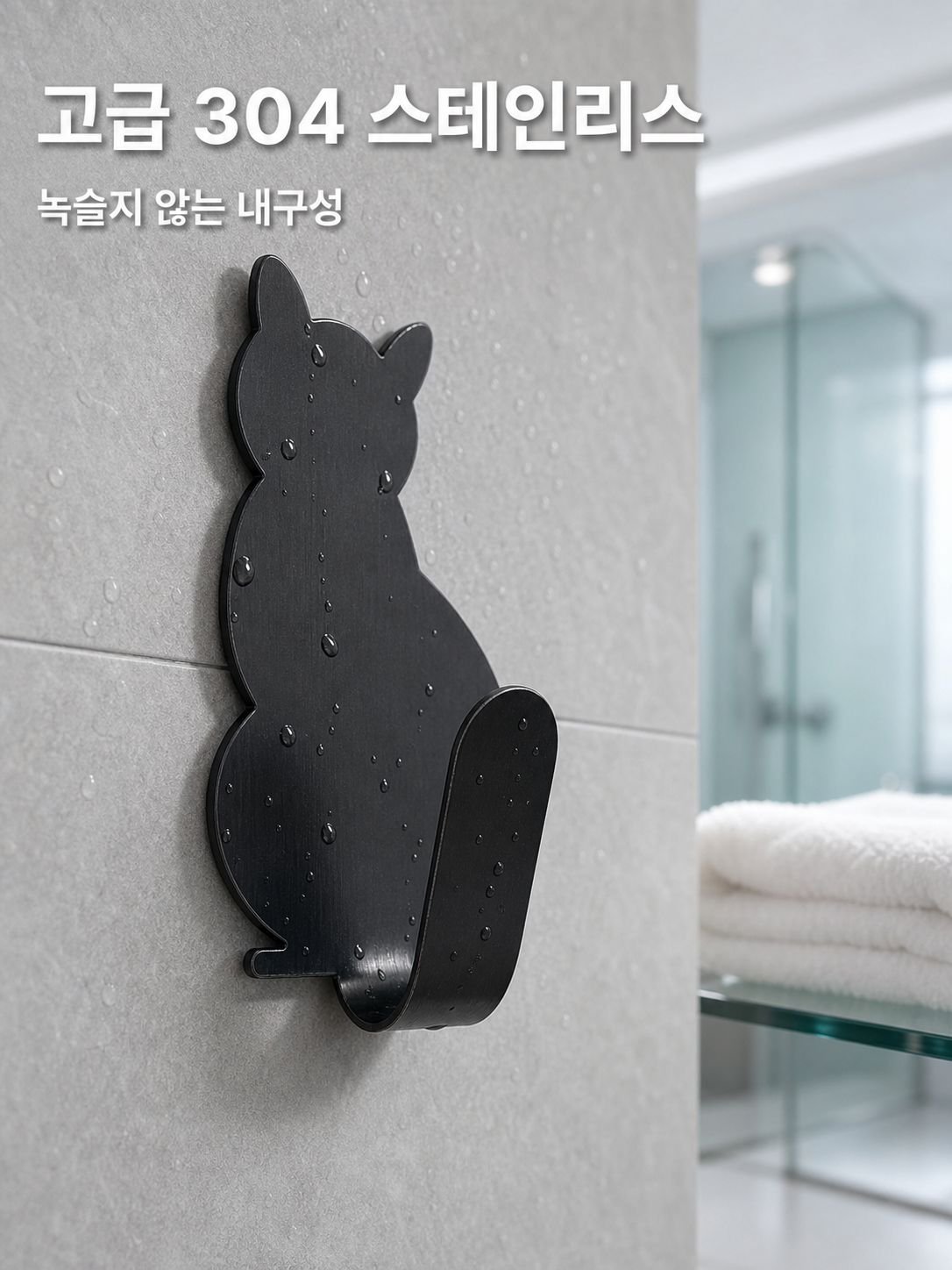 304 스텐레스 고양이걸이 강력 접착 펀칭 주방 욕실 도어 벽 헴펜션