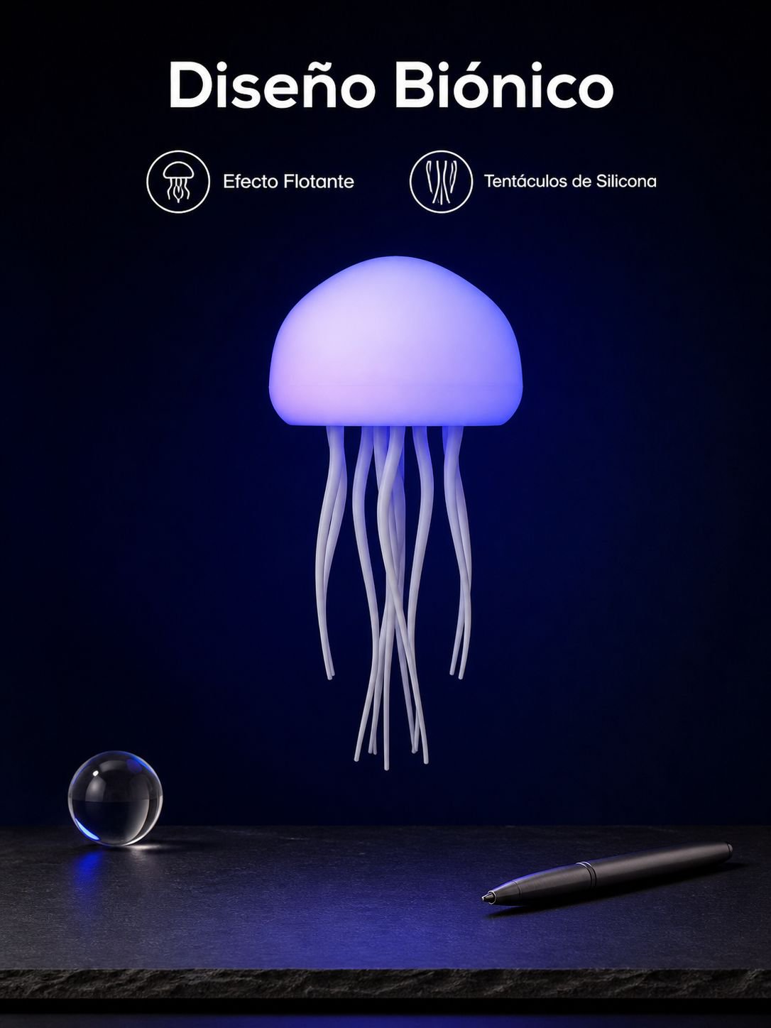 Lámpara de medusa con control de sonido y colores degradados