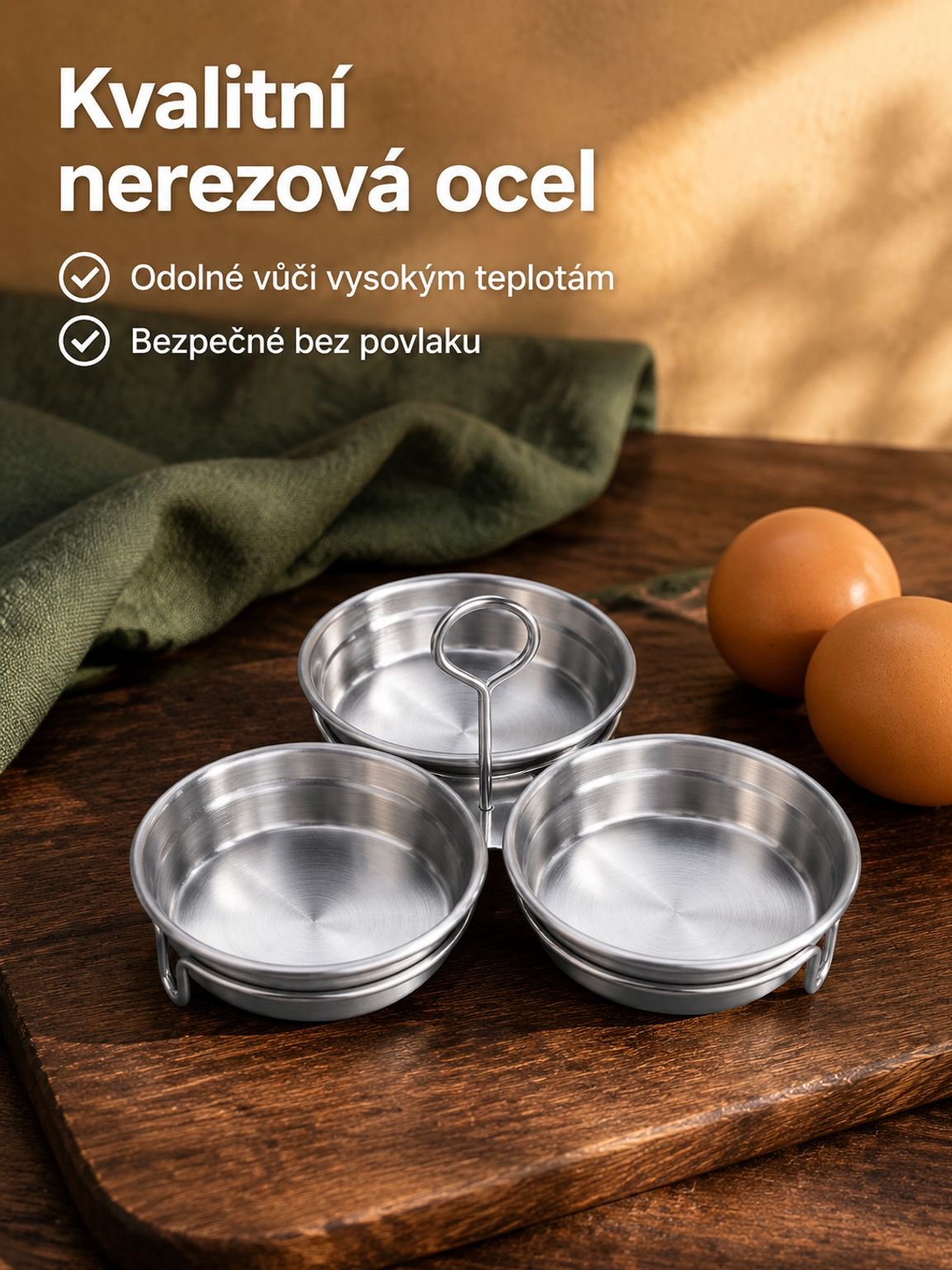 Třív jednom nerezový napařovač vajec na kuchyňské lince