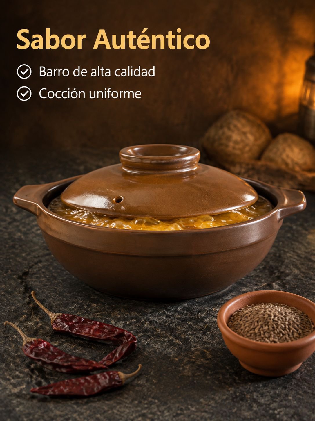 Pequeña cazuela de barro con asa para el hogar, perfecta para sopas y guisos variados