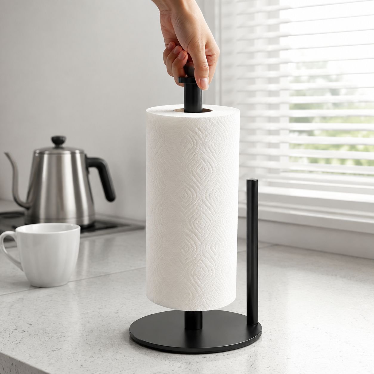 Modern paper towel holder for kitchen countertops