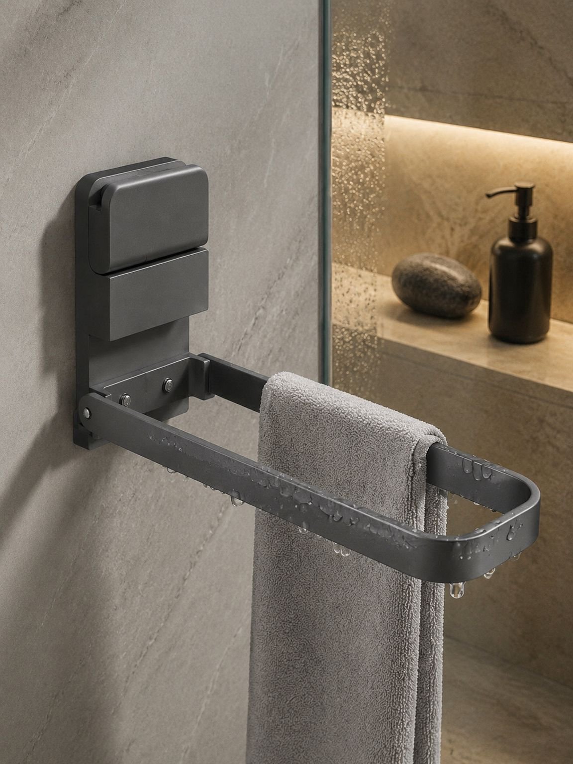 Soporte para toallas con ventosas sin taladro instalado en baño