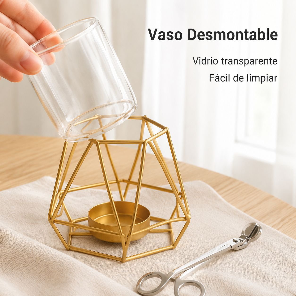 Candelabro geométrico de hierro dorado para aromaterapia y decoración creativa