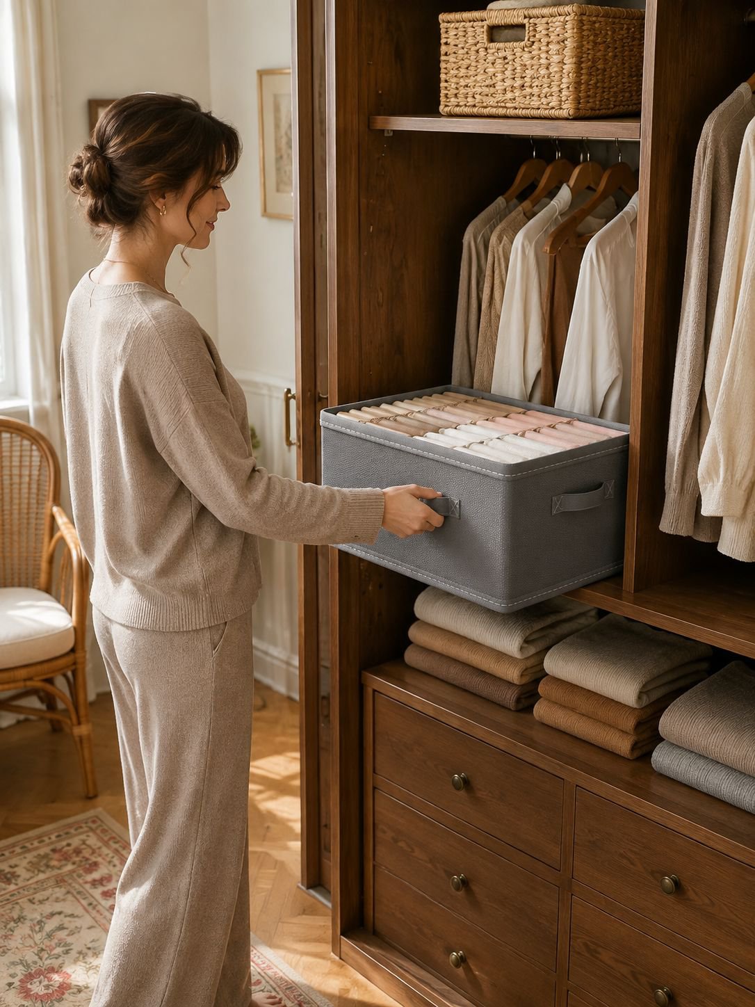 Boîte de rangement en tissu non tissé avec plaque PP épaissie, rangement pour vêtements type tiroir