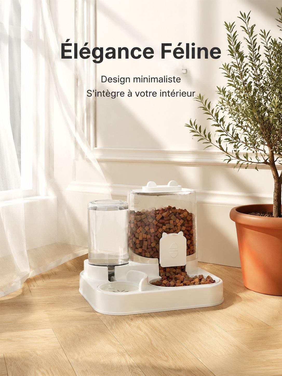 Machine intelligente pour chats : distributeur d'eau et de nourriture intégré