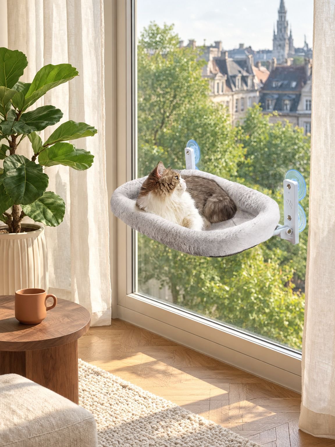 Hamac pour chat à ventouse, lit pour chat à fixer à la fenêtre, ventouse puissante pour une stabilit